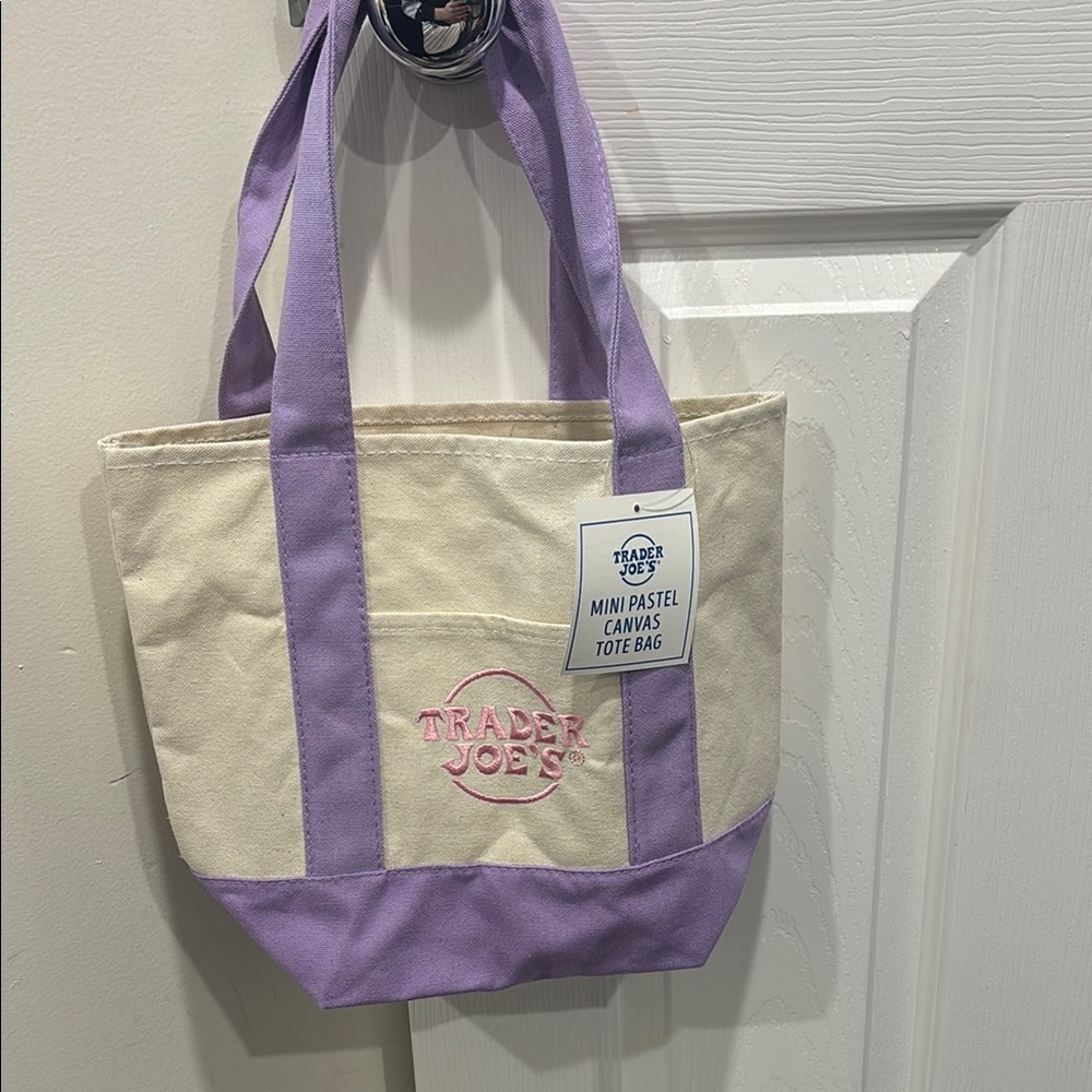 Trader Joe’s Mini pastel canvas tote bags Purple, blue and green
